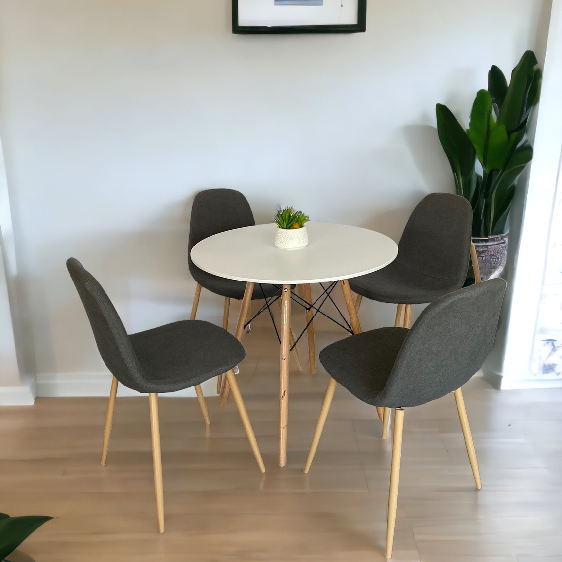 Comedor Mesa Redonda Melamina Eames Blanca + Sillas Scoop 1