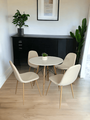 Comedor Mesa Redonda Melamina Eames Blanca + Sillas Scoop