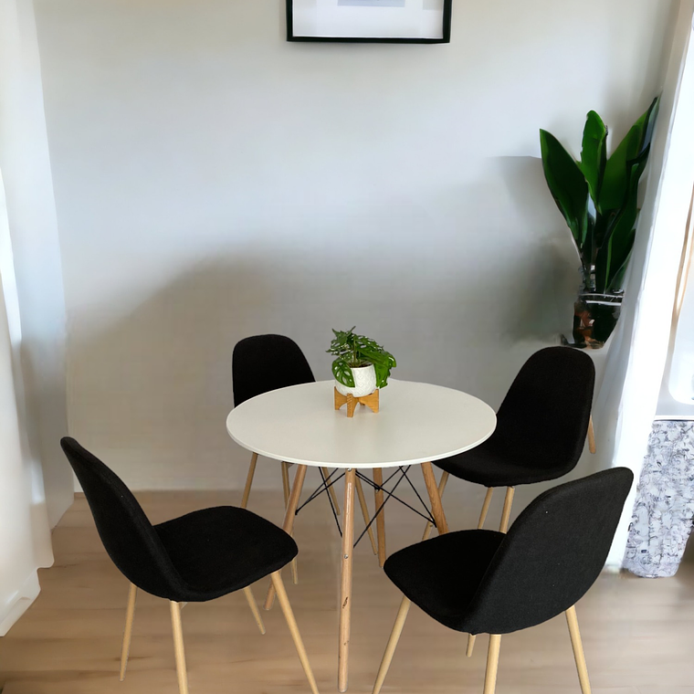 Comedor Mesa Redonda Melamina Eames Blanca + Sillas Scoop 3