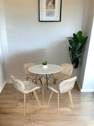 Comedor Mesa Redondas Melamina Eames Blanca + Sillas Radar Velvet