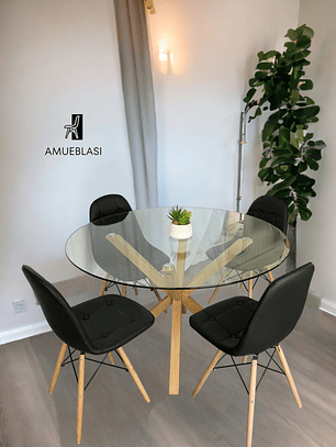 Comedor Mesa Redonda Vidrio Madrid + Sillas Buckle