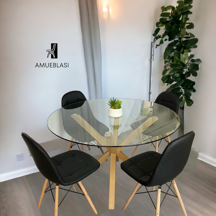 Comedor Mesa Redonda Vidrio Madrid + Sillas Buckle 1