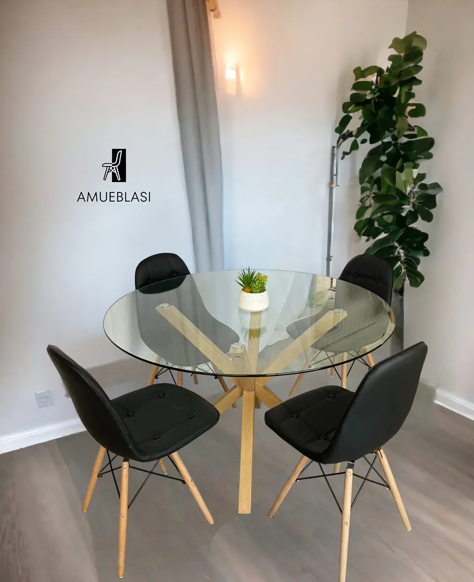 Comedor Redondo Vidrio Madrid con Sillas Buckle 1