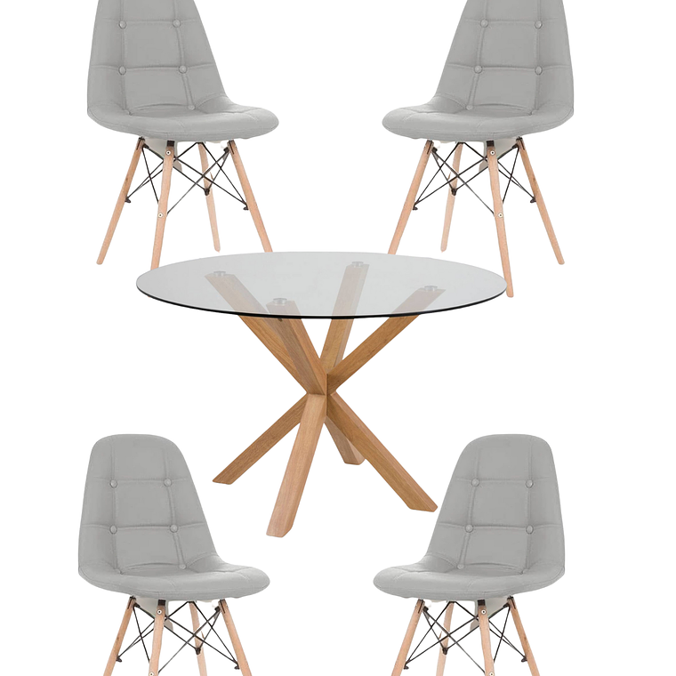 Comedor Mesa Redonda Vidrio Madrid + Sillas Buckle 7
