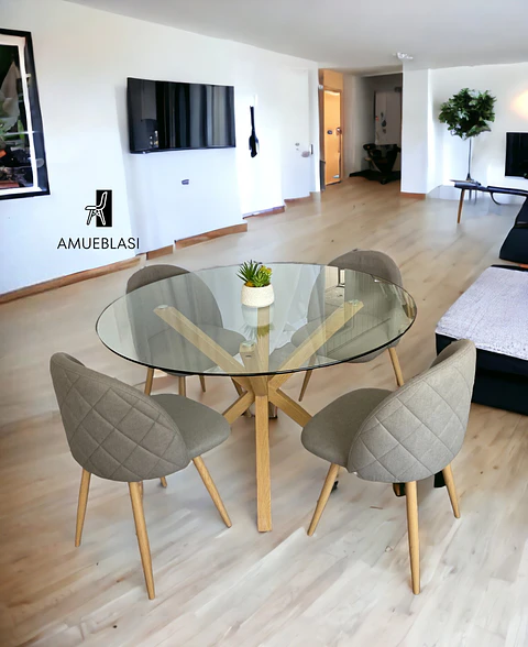 Comedor Mesa Redonda Vidrio Madrid con Sillas Luxury