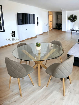 Comedor Mesa Redonda Vidrio Madrid + Sillas Luxury