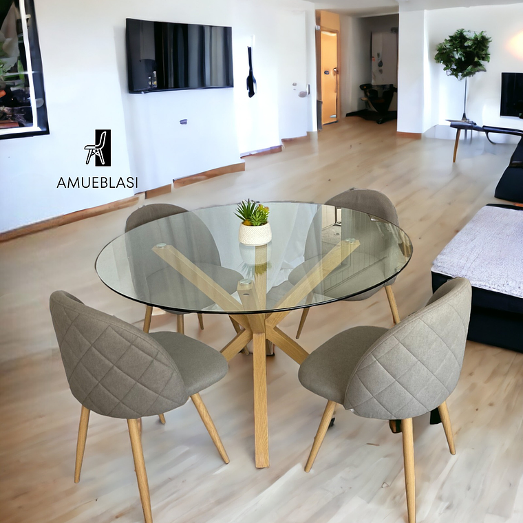 Comedor Mesa Redonda Vidrio Madrid + Sillas Luxury 1
