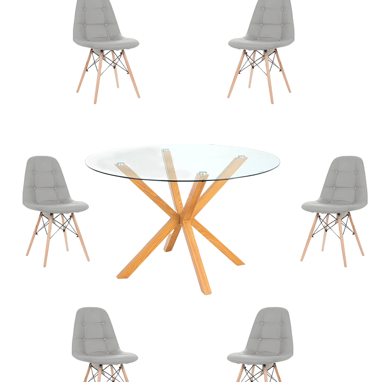 Comedor Mesa Redonda Vidrio Madrid + Sillas Buckle 8