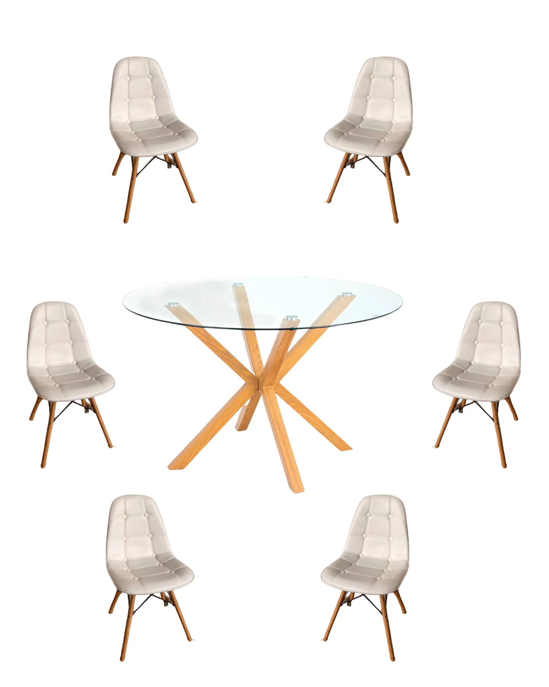 Comedor Redondo Vidrio Madrid con Sillas Buckle 4