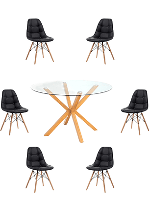 Comedor Mesa Redonda Vidrio Madrid + Sillas Buckle