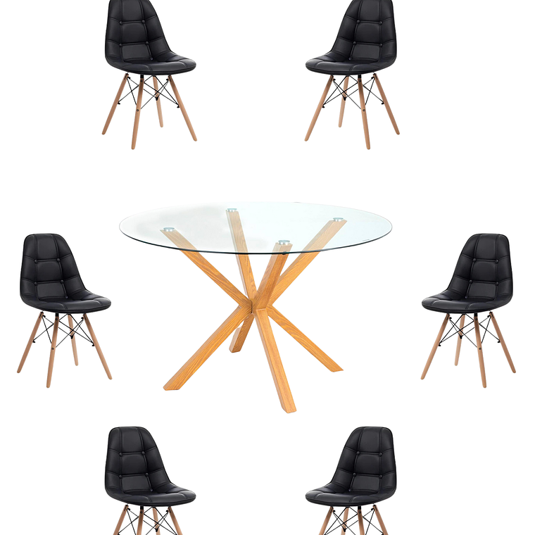 Comedor Mesa Redonda Vidrio Madrid + Sillas Buckle 2