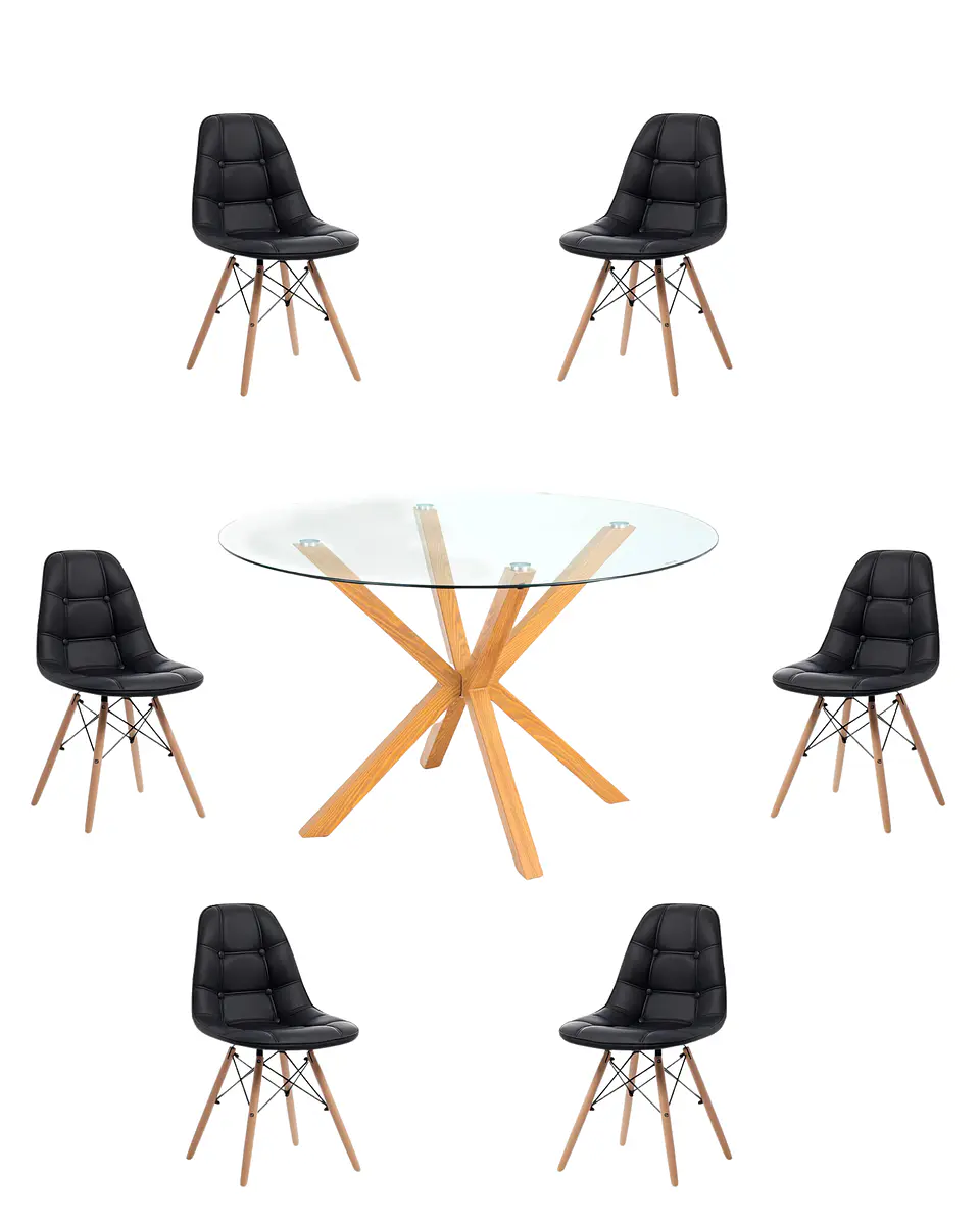 Comedor Redondo Vidrio Madrid con Sillas Buckle 2