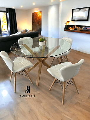 Comedor Mesa Redonda Vidrio Madrid + Sillas Radar