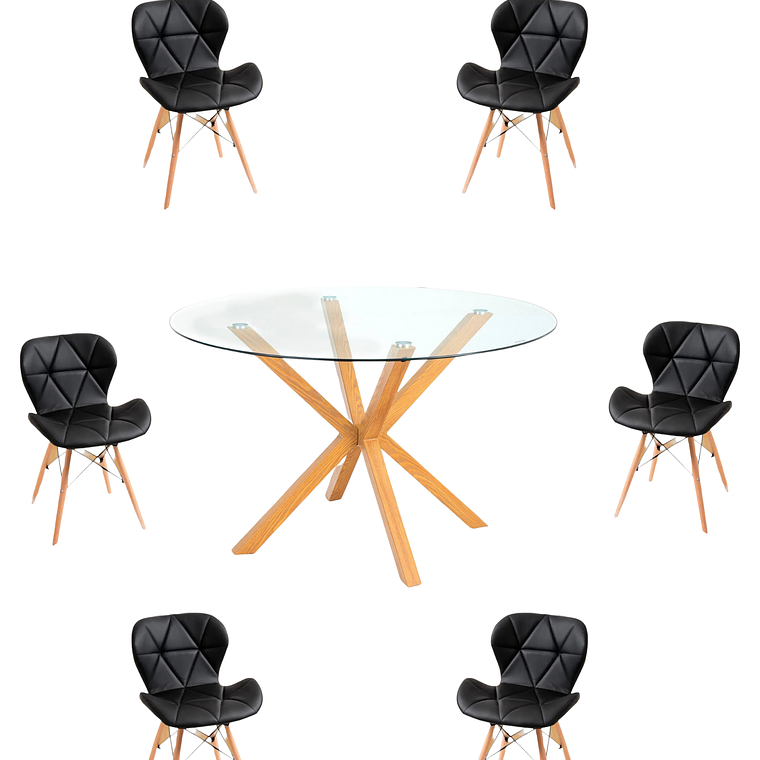 Comedor Mesa Redonda Vidrio Madrid + Sillas Radar 5