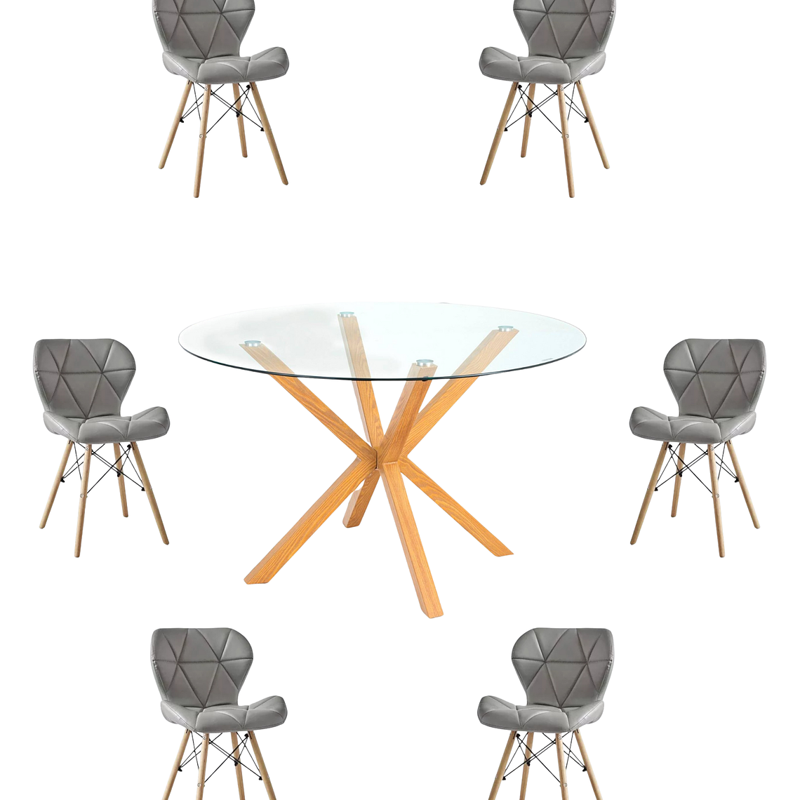 Comedor Mesa Redonda Vidrio Madrid + Sillas Radar 7