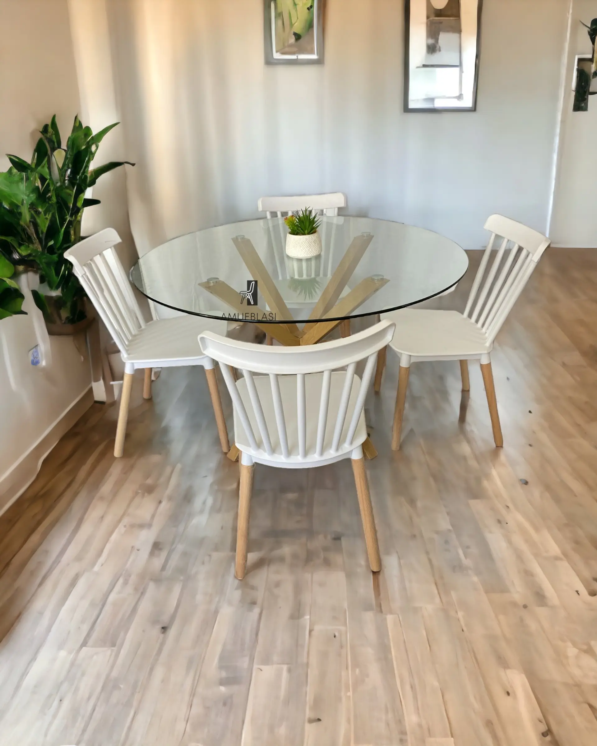 Comedor Redondo Vidrio Madrid con Sillas Windsor  4
