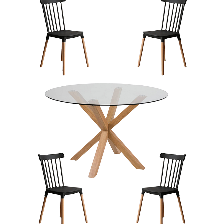 Comedor Mesa Redonda Vidrio Madrid + Sillas Windsor 6