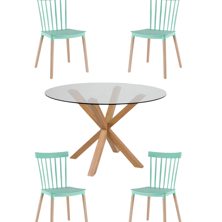 Comedor Mesa Redonda Vidrio Madrid + Sillas Windsor 9