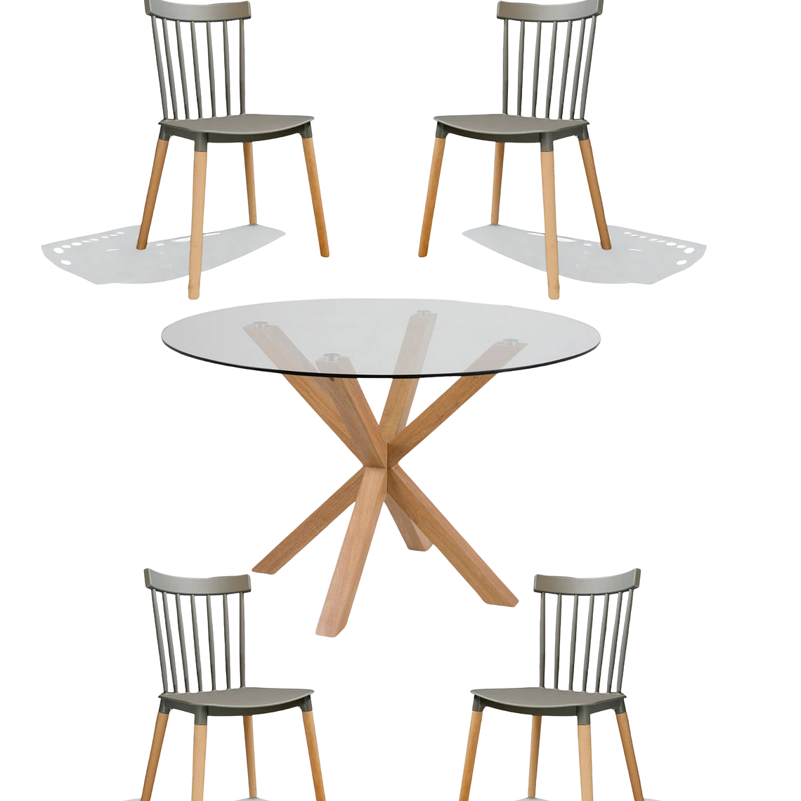 Comedor Mesa Redonda Vidrio Madrid + Sillas Windsor 10