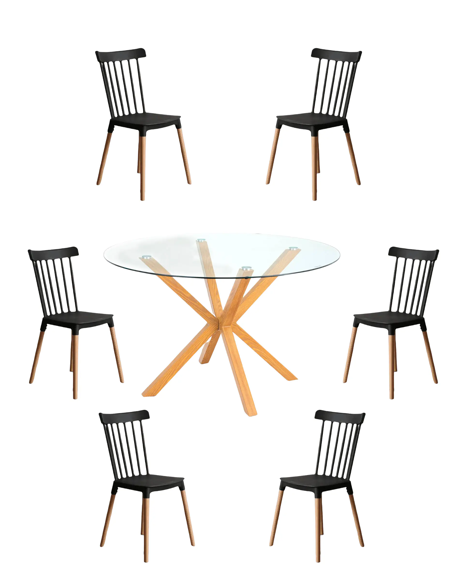 Comedor Redondo Vidrio Madrid con Sillas Windsor  6