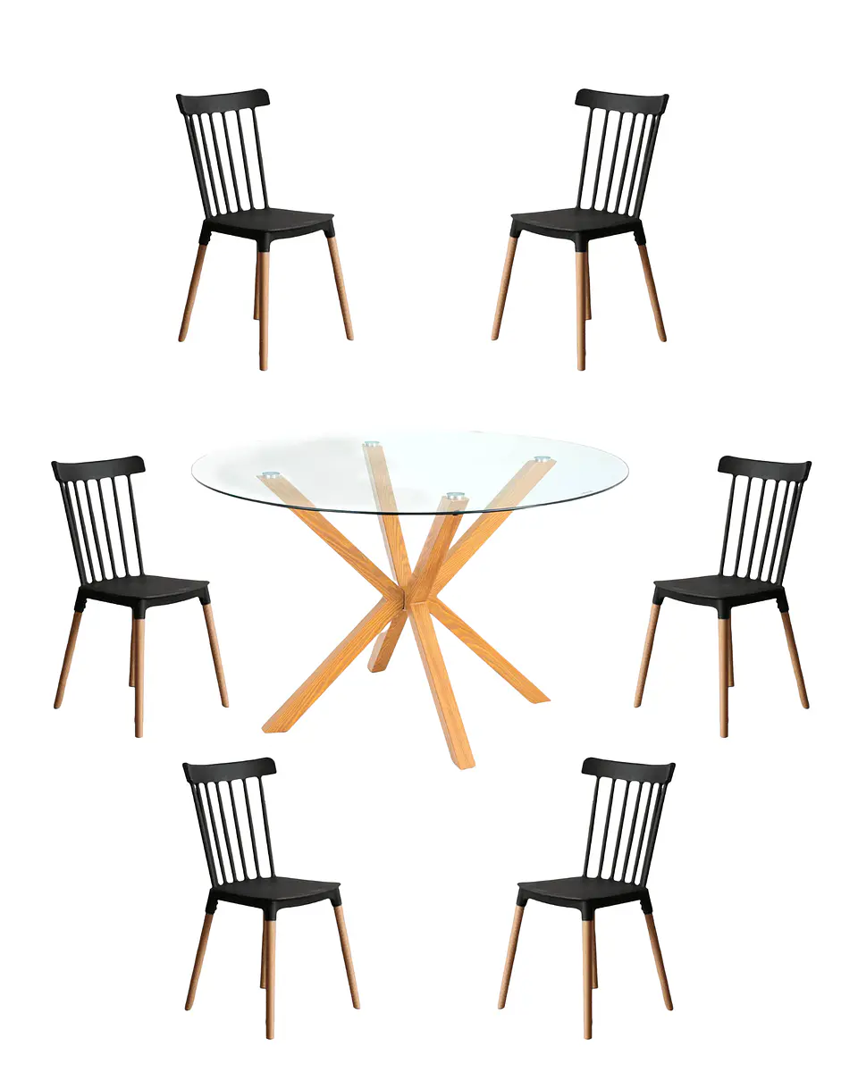 Comedor Redondo Vidrio Madrid con Sillas Windsor  6