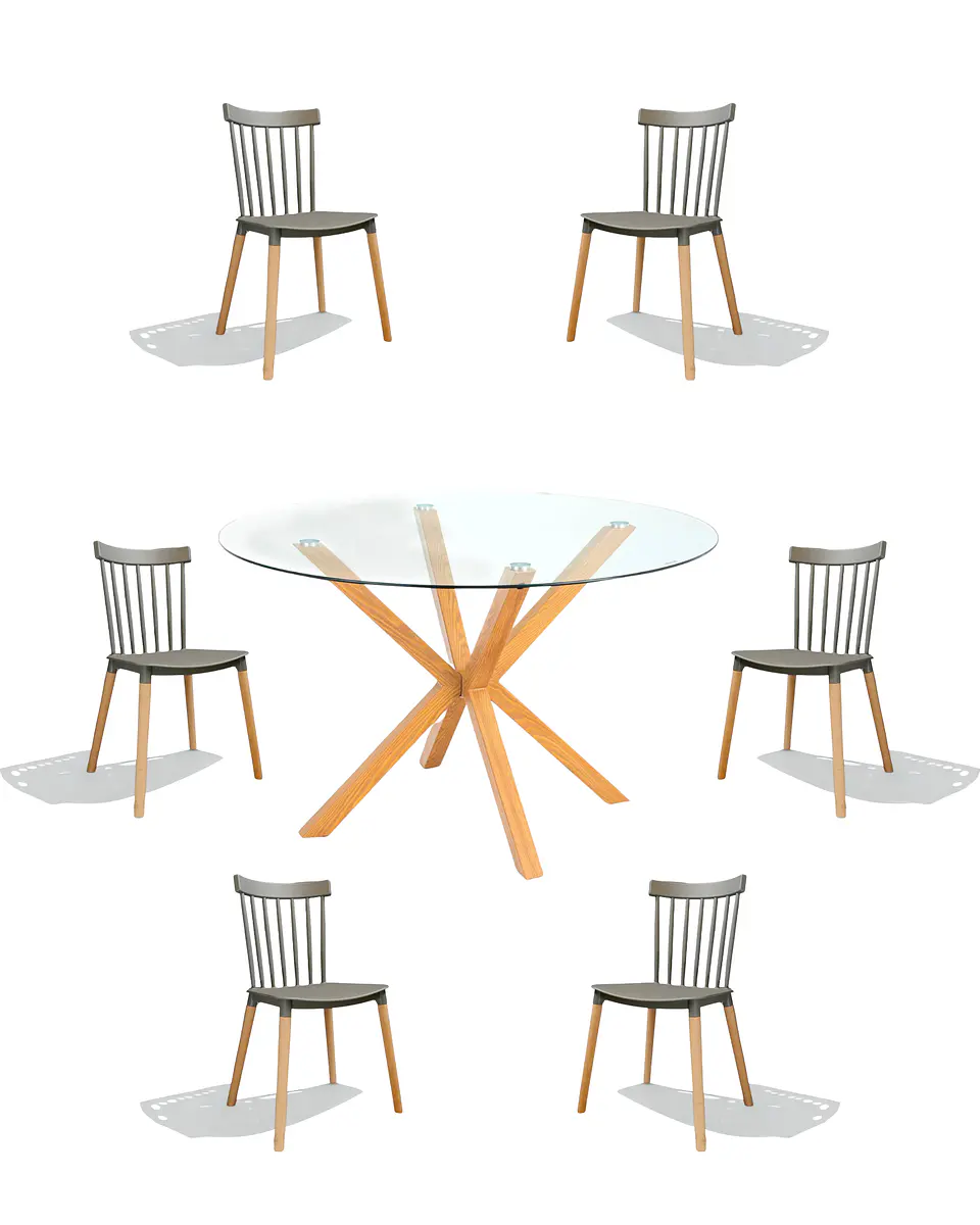 Comedor Redondo Vidrio Madrid con Sillas Windsor  9