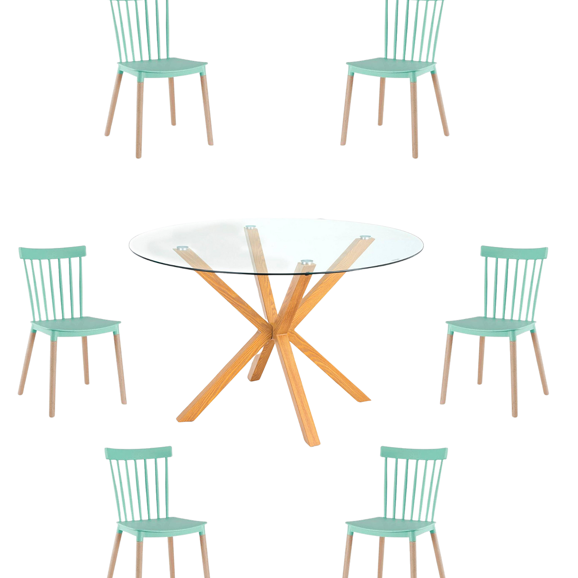 Comedor Mesa Redonda Vidrio Madrid + Sillas Windsor 11