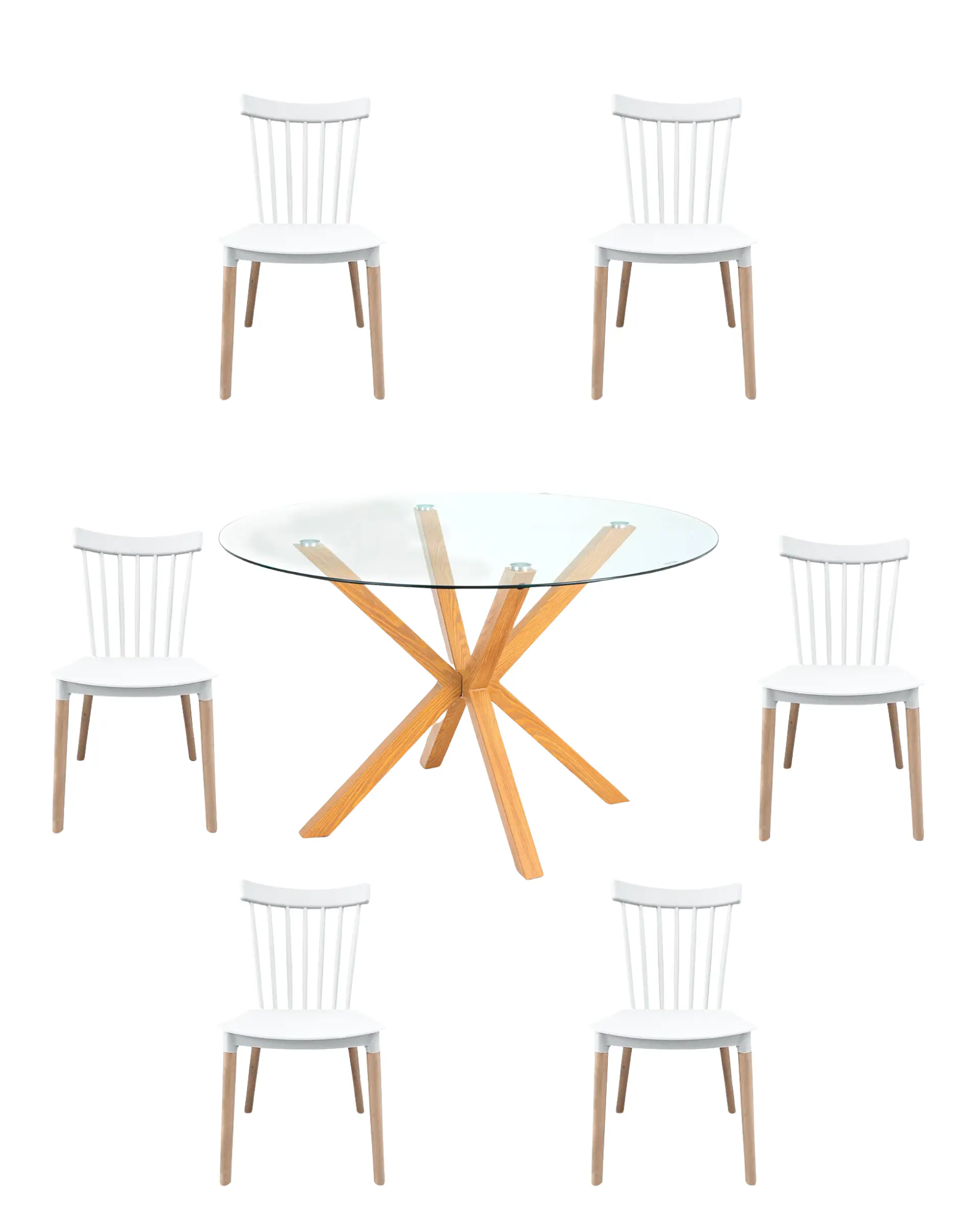 Comedor Redondo Vidrio Madrid con Sillas Windsor  7