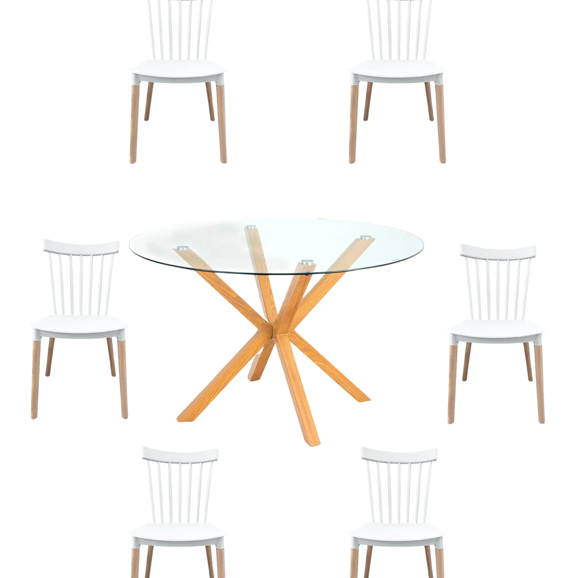 Comedor Redondo Vidrio 4 ó 6 Sillas Windsor – Mesa Madrid 7