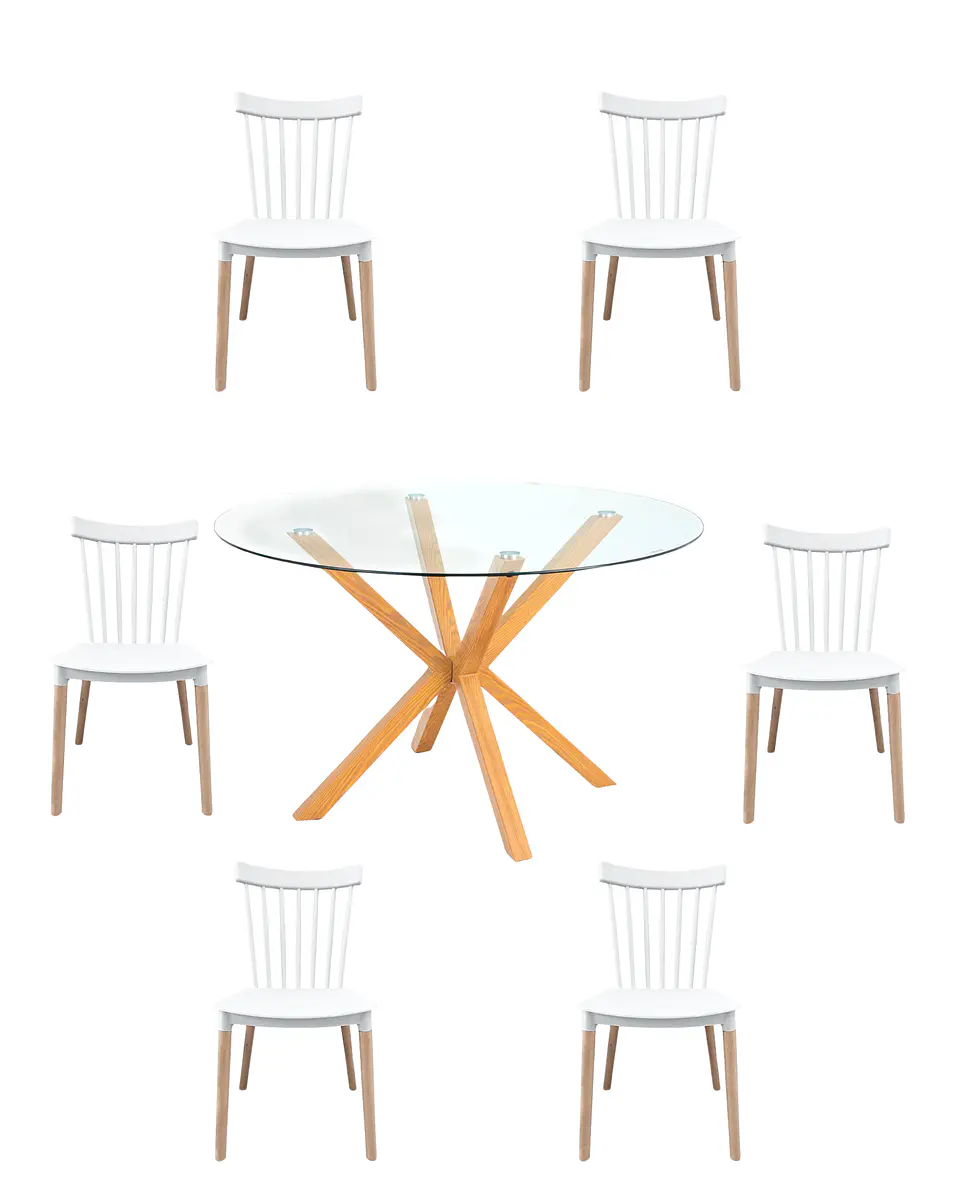 Comedor Redondo Vidrio Madrid con Sillas Windsor  7