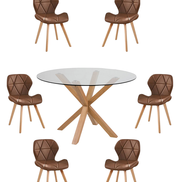 Comedor Mesa Redonda Vidrio Madrid + Sillas Radar Fiori 7