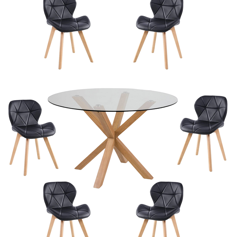 Comedor Mesa Redonda Vidrio Madrid + Sillas Radar Fiori 8