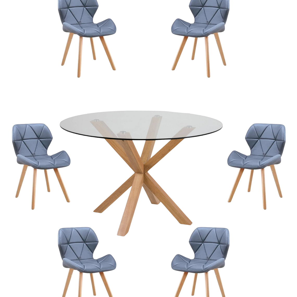 Comedor Mesa Redonda Vidrio Madrid + Sillas Radar Fiori 9