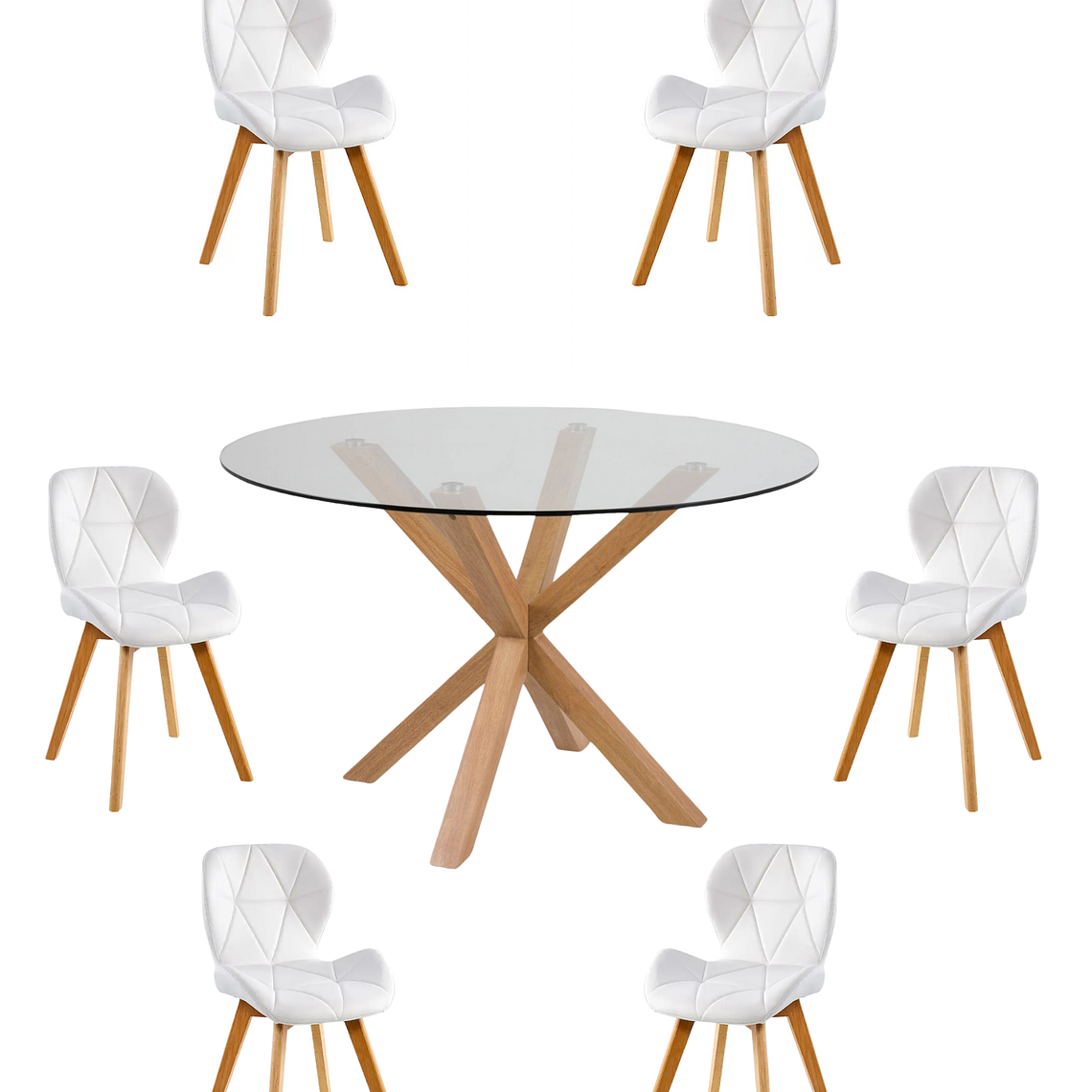 Comedor Mesa Redonda Vidrio Madrid + Sillas Radar Fiori 10