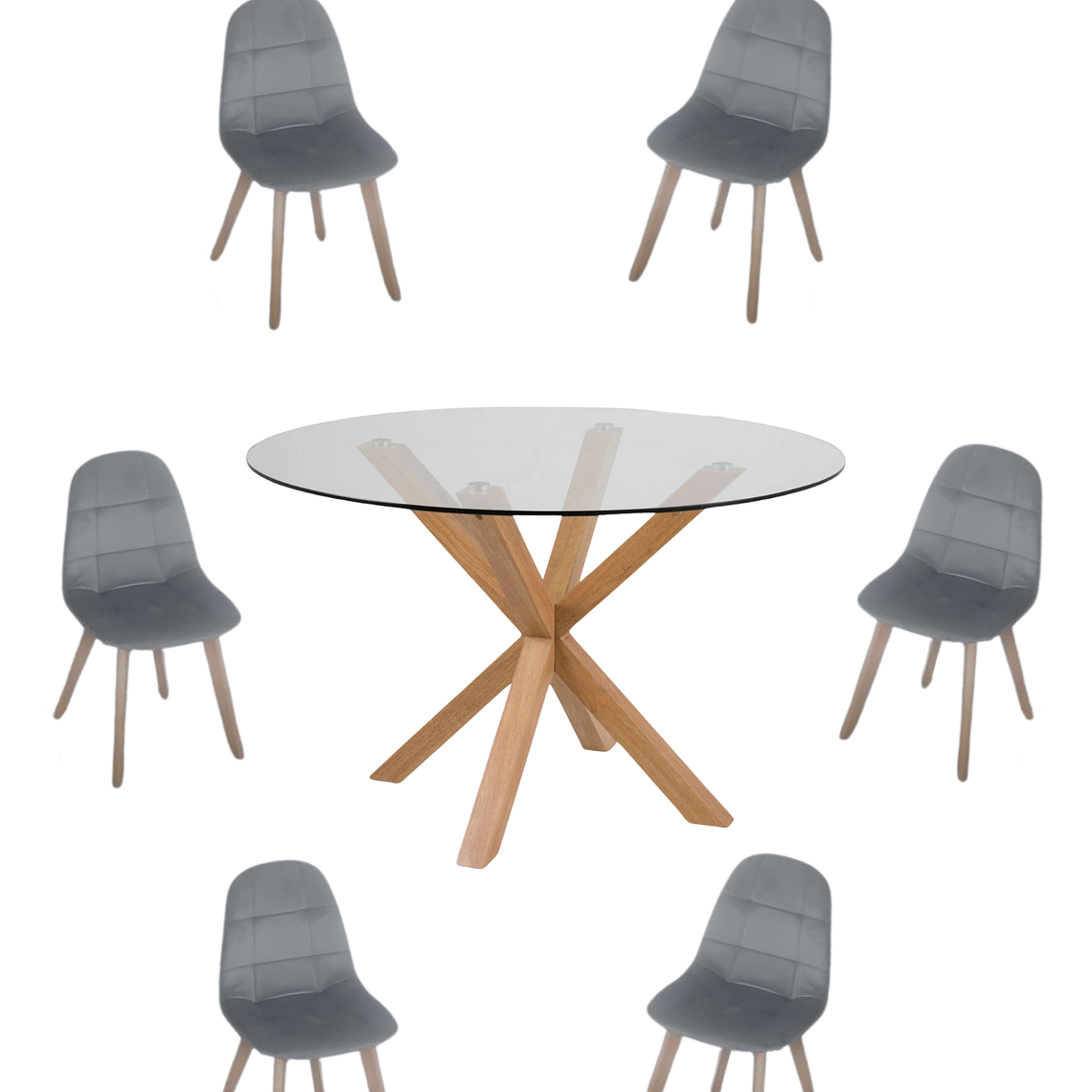 Comedor Mesa Redonda Vidrio Madrid + Sillas Capitone 5