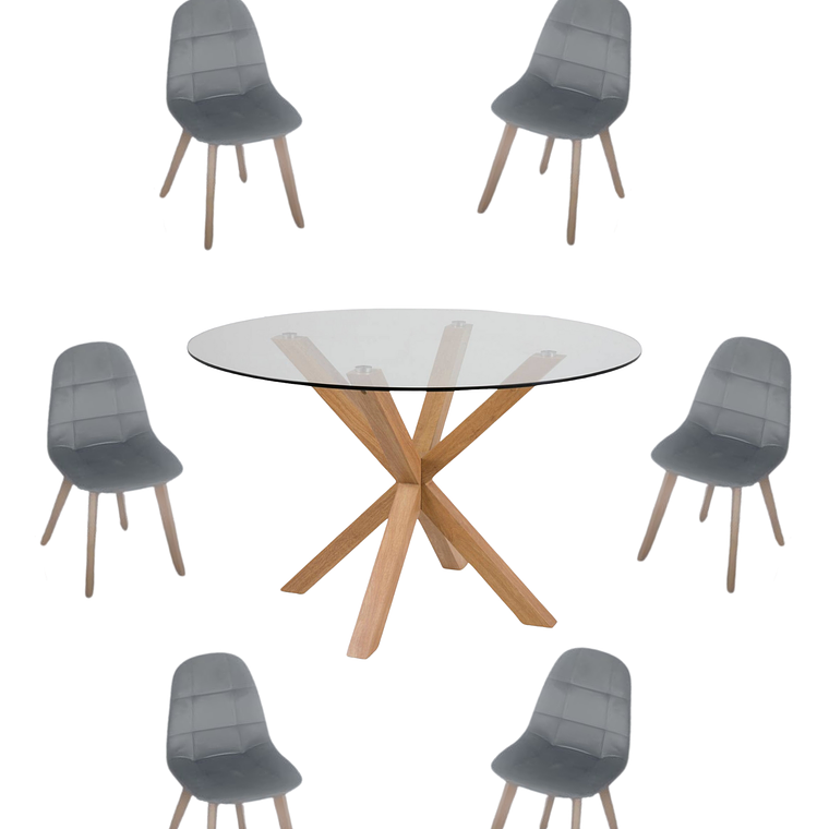 Comedor Mesa Redonda Vidrio Madrid + Sillas Capitone 5
