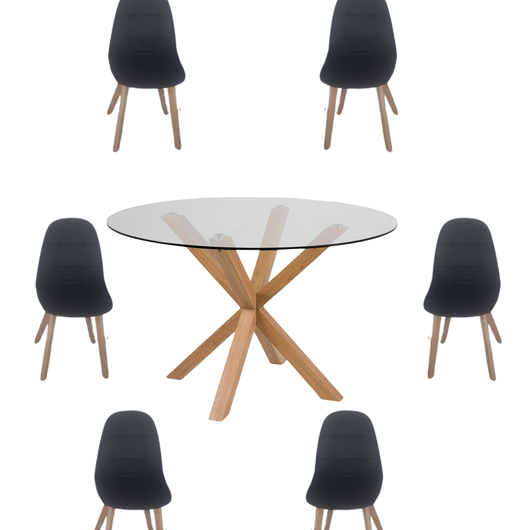 Comedor Mesa Redonda Vidrio Madrid + Sillas Capitone 7