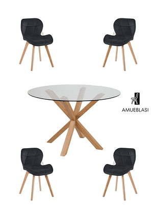 Comedor Mesa Redonda Vidrio Madrid + Sillas Radar Velvet