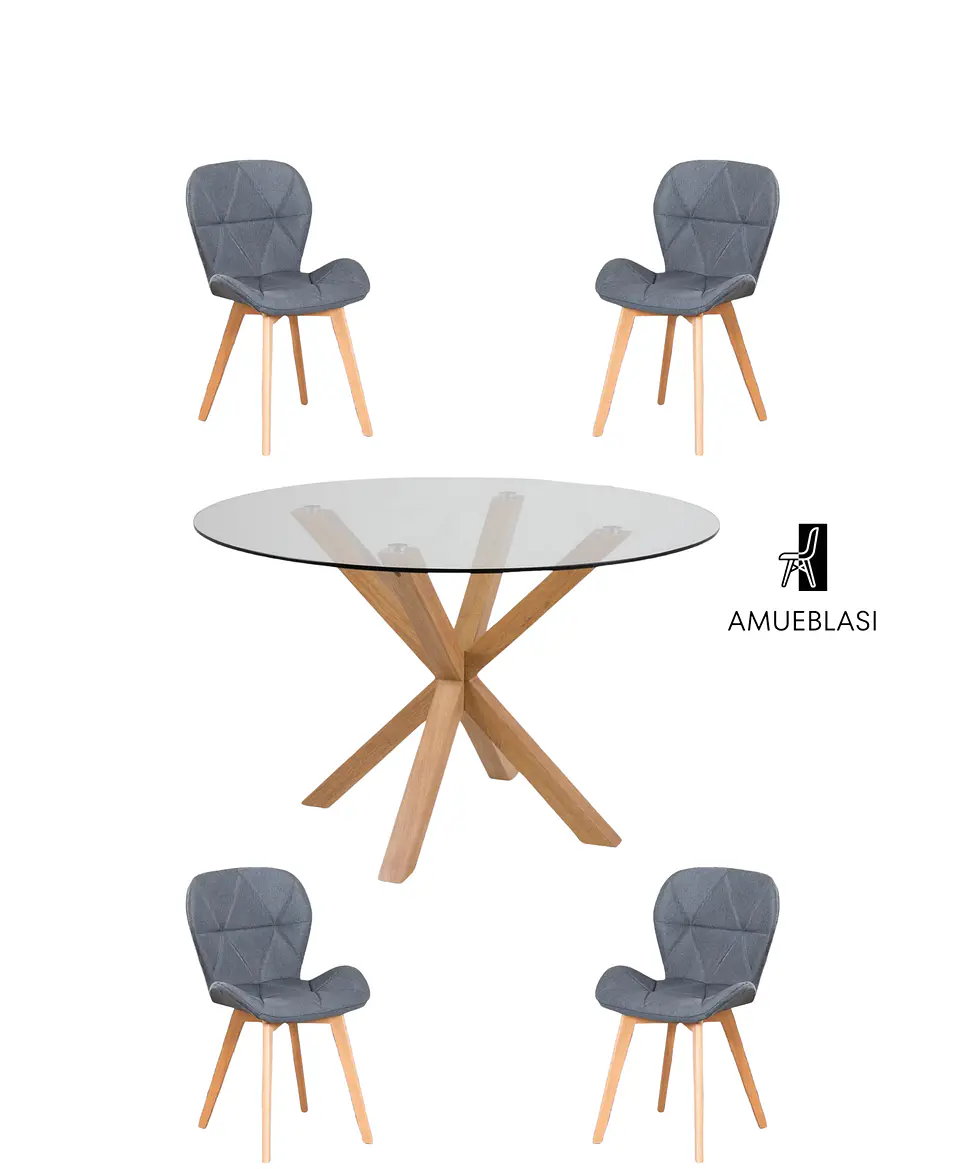 Comedor Redondo Vidrio Madrid con Sillas Radar Velvet 7