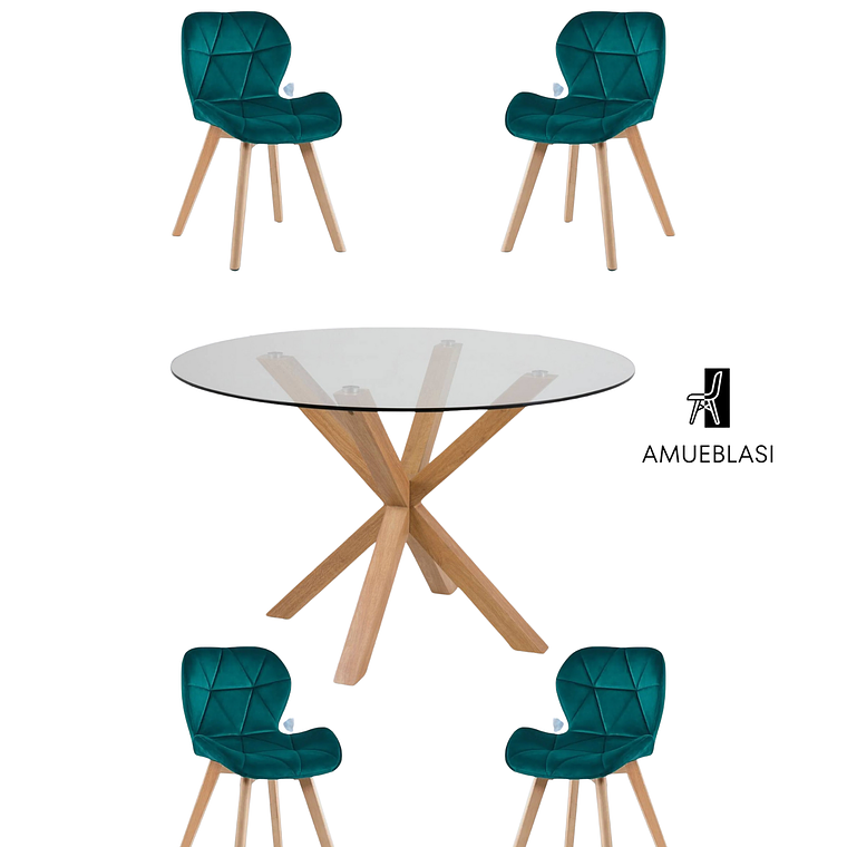 Comedor Mesa Redonda Vidrio Madrid + Sillas Radar Velvet 4