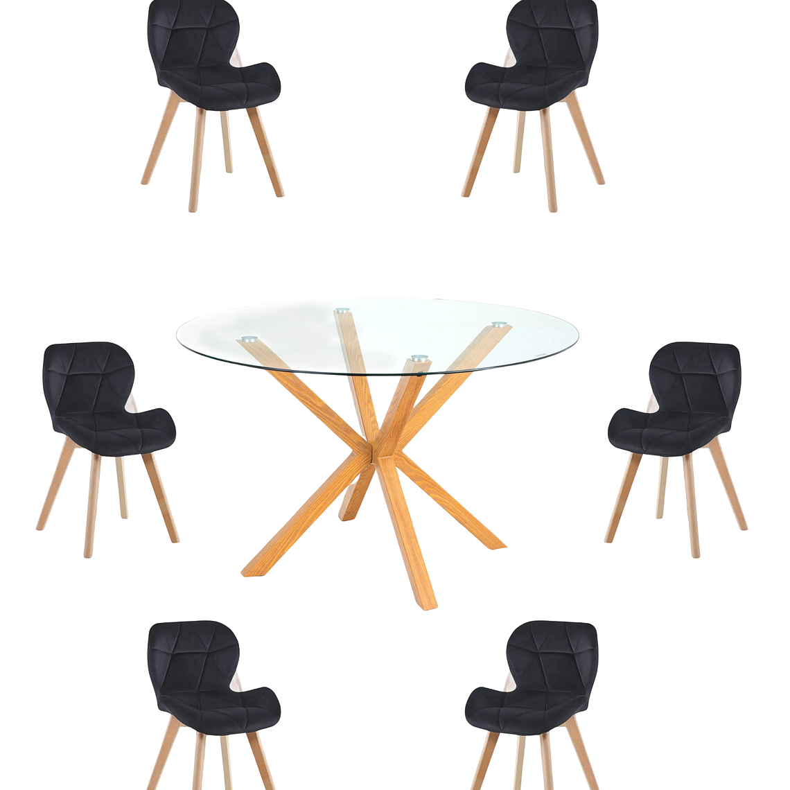 Comedor Mesa Redonda Vidrio Madrid + Sillas Radar Velvet 6