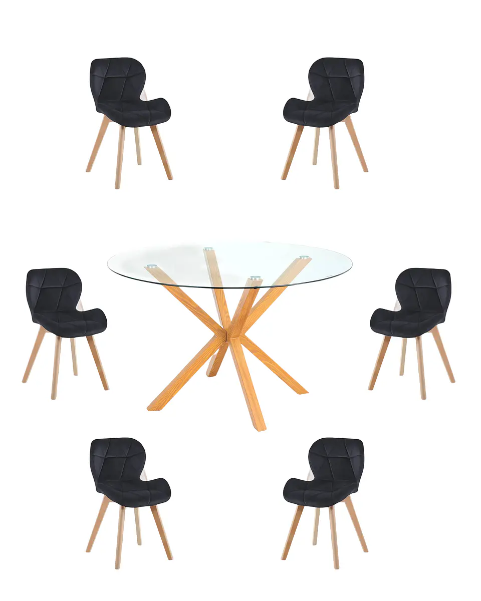 Comedor Redondo Vidrio Madrid con Sillas Radar Velvet 8