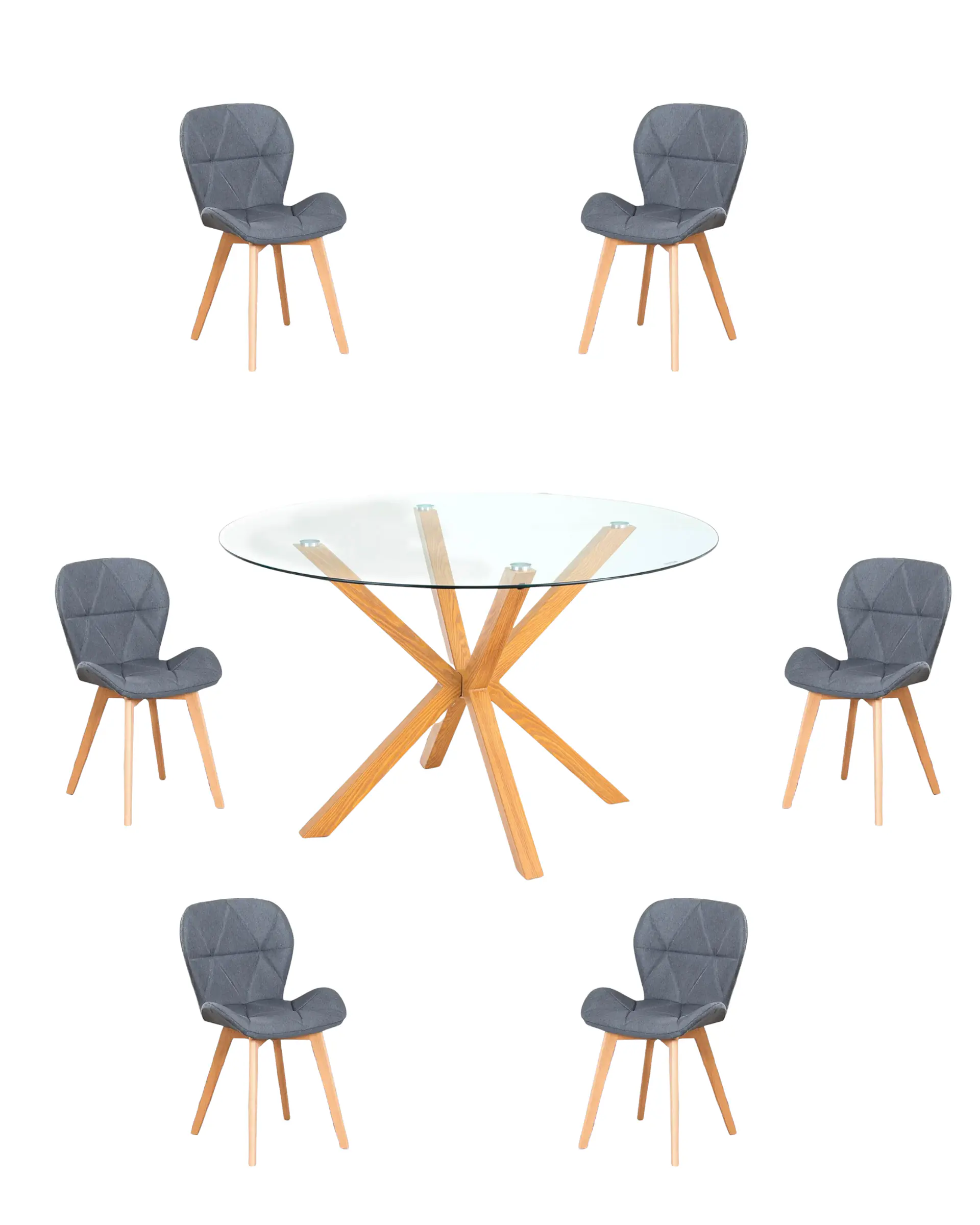 Comedor Redondo Vidrio Madrid con Sillas Radar Velvet 9
