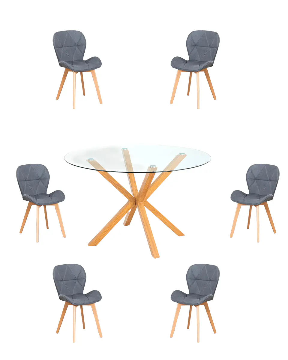 Comedor Redondo Vidrio Madrid con Sillas Radar Velvet 9