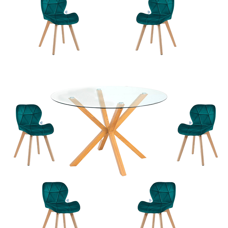 Comedor Mesa Redonda Vidrio Madrid + Sillas Radar Velvet 9