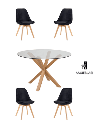 Comedor Mesa Redonda Vidrio Madrid + Sillas Tulip Velvet