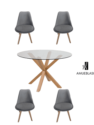 Comedor Mesa Redonda Vidrio Madrid + Sillas Tulip Velvet