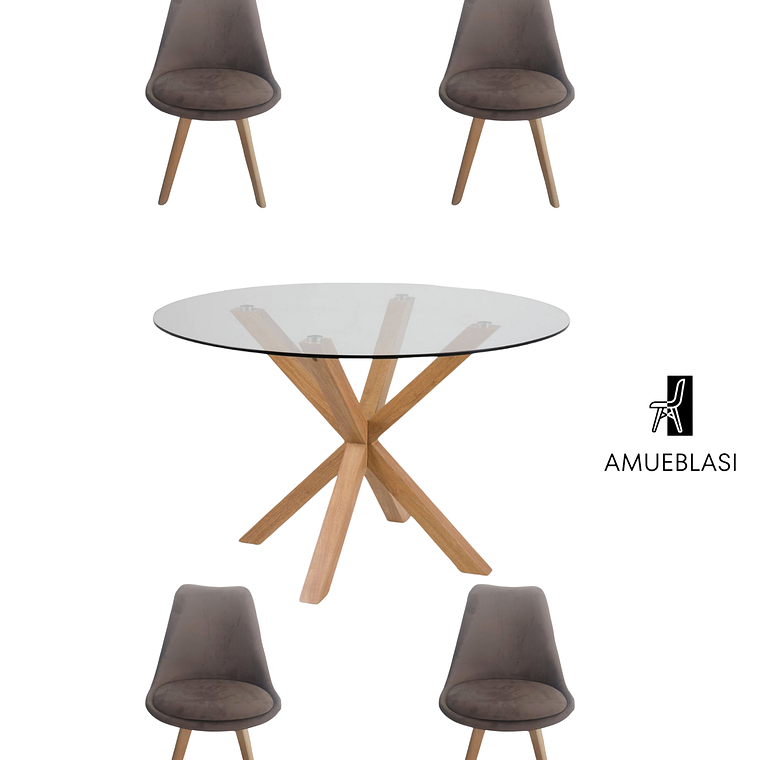 Comedor Mesa Redonda Vidrio Madrid + Sillas Tulip Velvet 3