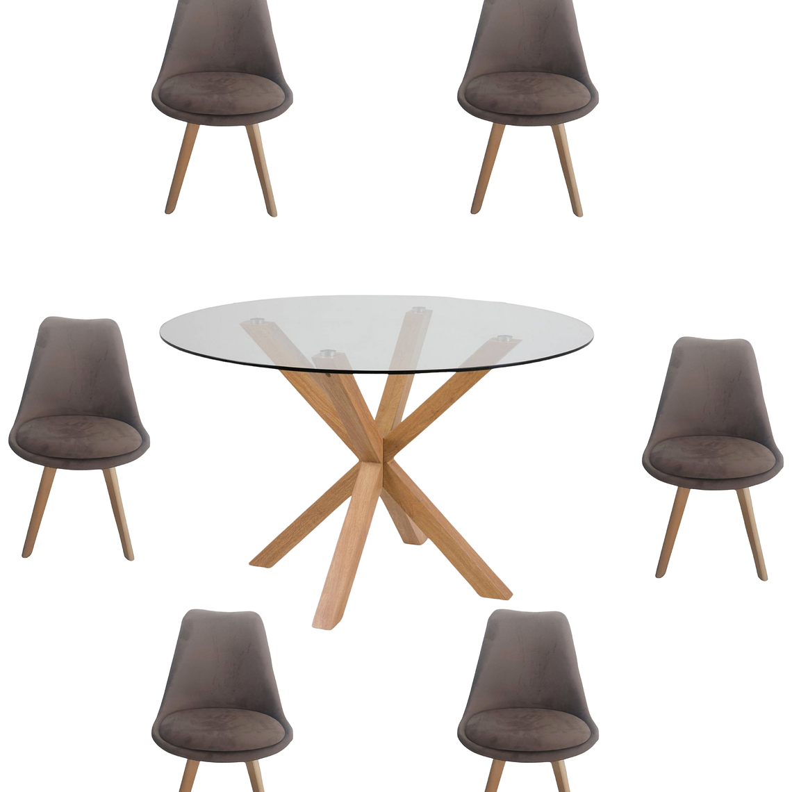 Comedor Mesa Redonda Vidrio Madrid + Sillas Tulip Velvet 4