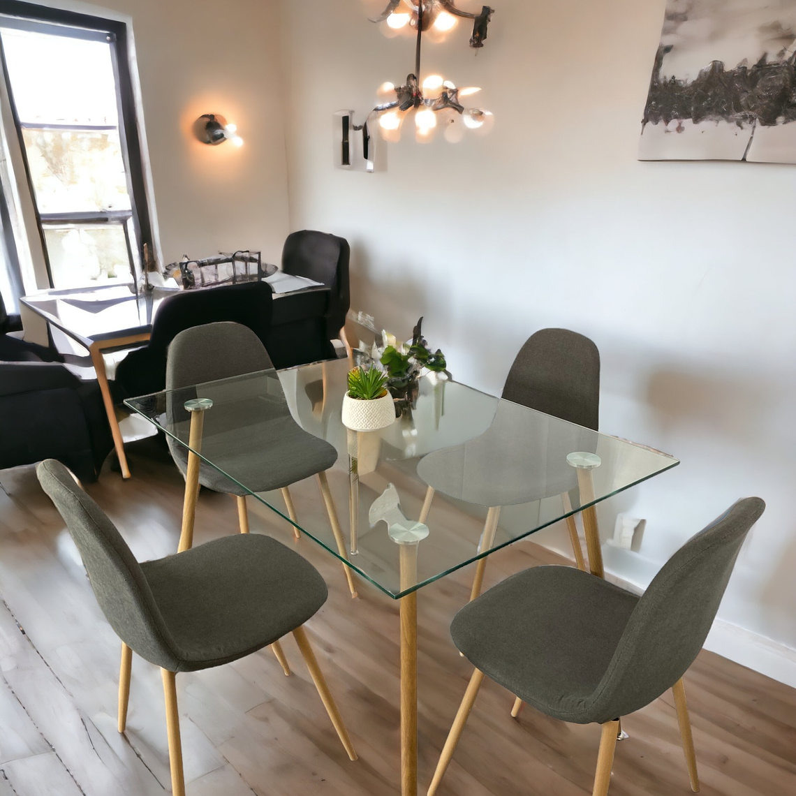 Comedor Mesa Rectangular Vidrio Paris 120x80 cm + Sillas Scoop 1